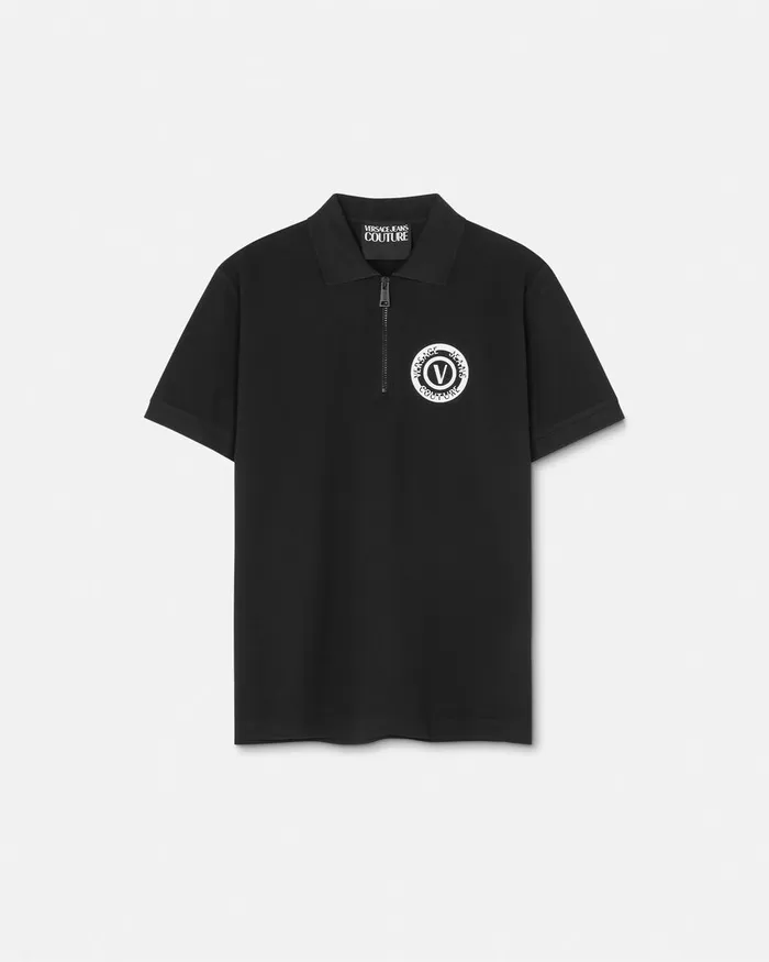 Versace VEmblem Zip Polo Shirt Blackprint Men Jeans Couture