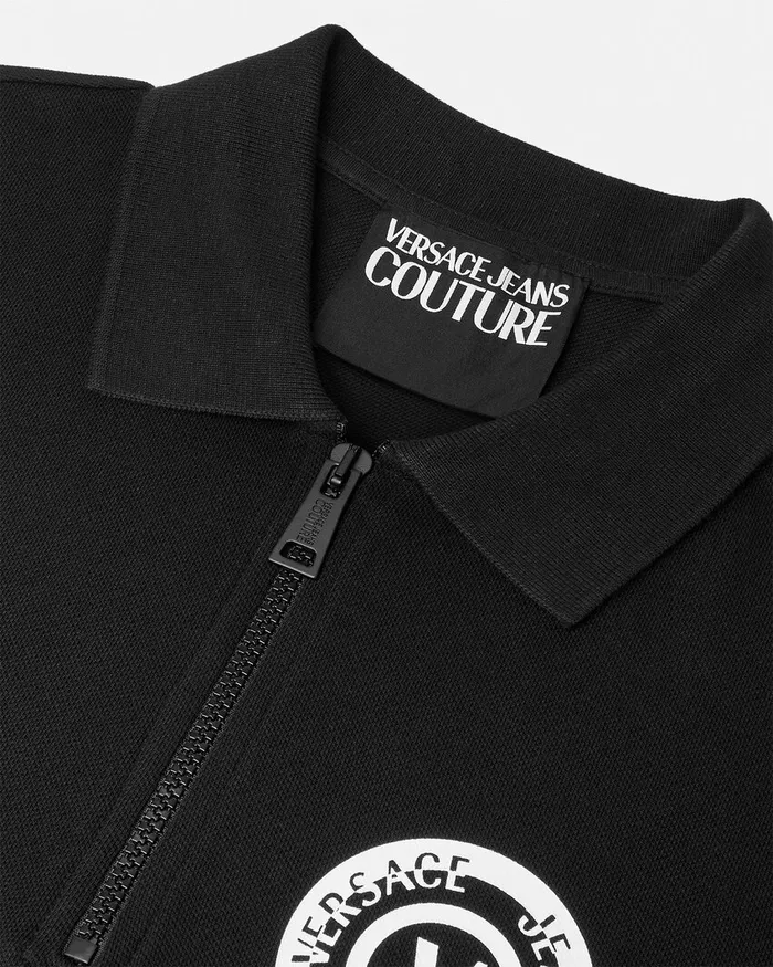 Versace VEmblem Zip Polo Shirt Blackprint Men Jeans Couture