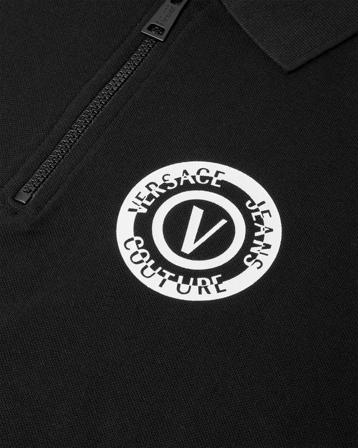 Versace VEmblem Zip Polo Shirt Blackprint Men Jeans Couture