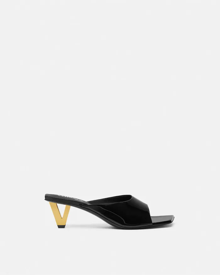 Versace V2025 Patent Mules 55 Mm Blackgold Women Sandals