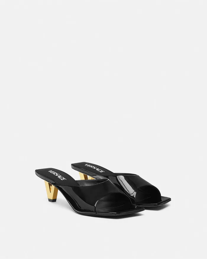 Versace V2025 Patent Mules 55 Mm Blackgold Women Sandals
