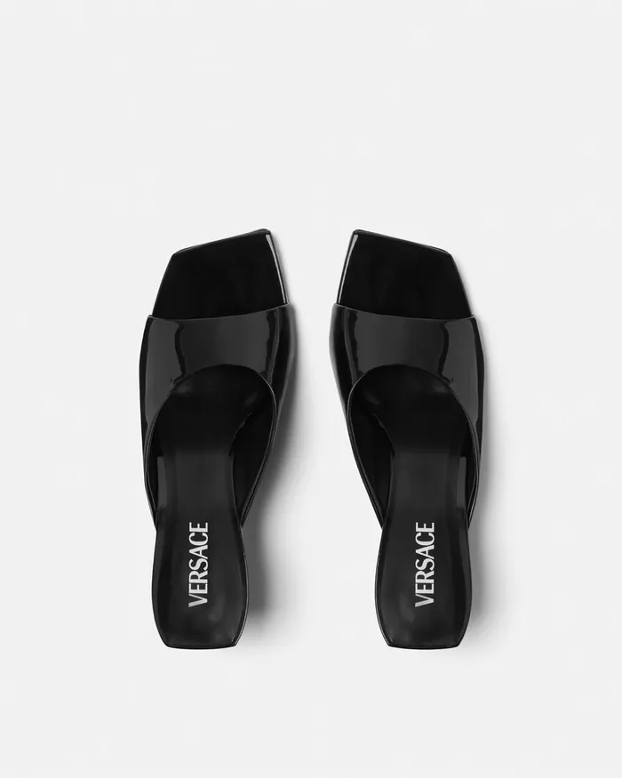 Versace V2025 Patent Mules 55 Mm Blackgold Women Sandals