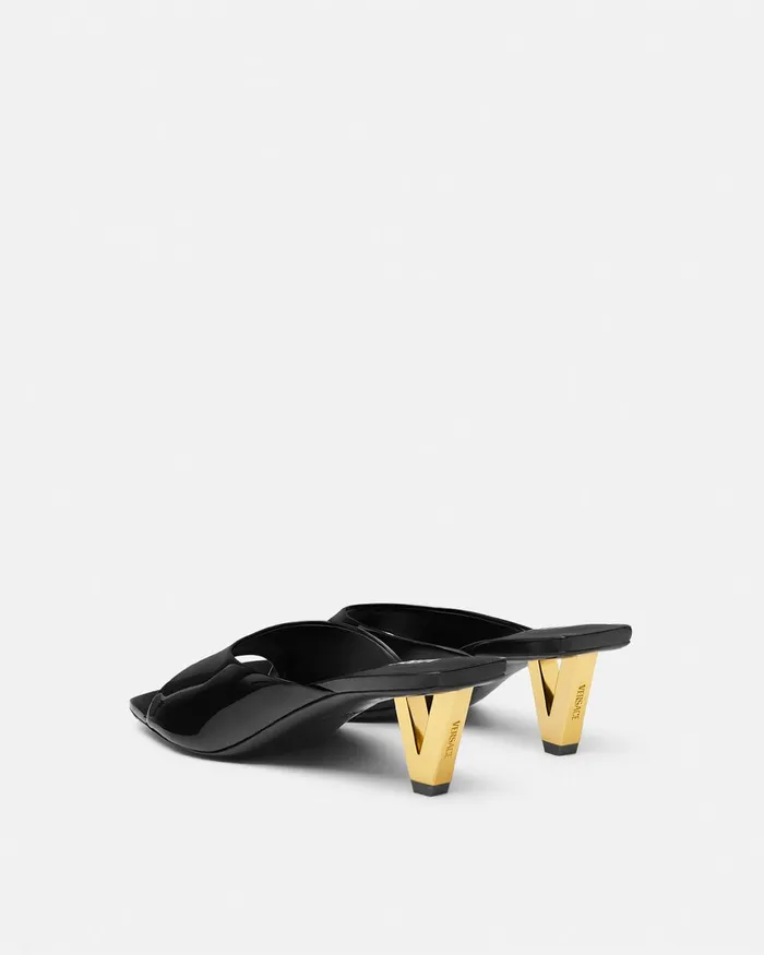 Versace V2025 Patent Mules 55 Mm Blackgold Women Sandals