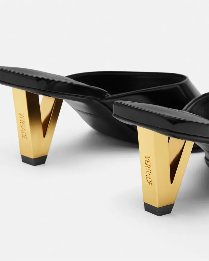 Versace V2025 Patent Mules 55 Mm Blackgold Women Sandals
