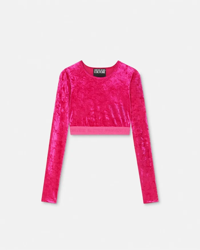 Versace Velvet Crop Top Fuchsia Women Jeans Couture