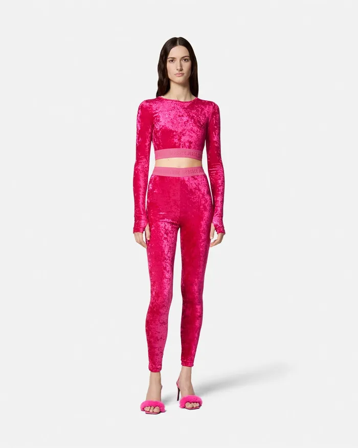 Versace Velvet Crop Top Fuchsia Women Jeans Couture