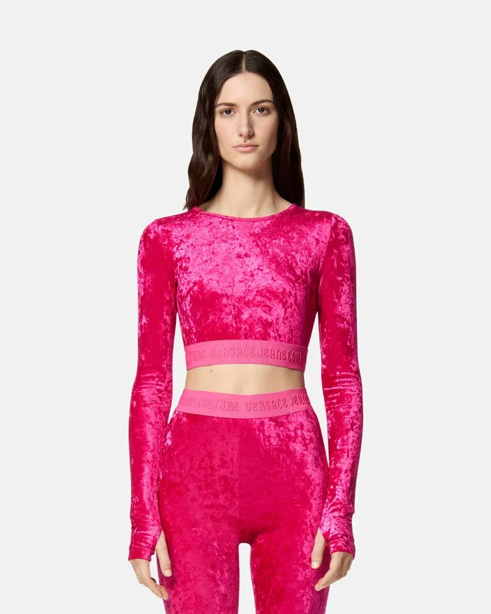 Versace Velvet Crop Top Fuchsia Women Jeans Couture