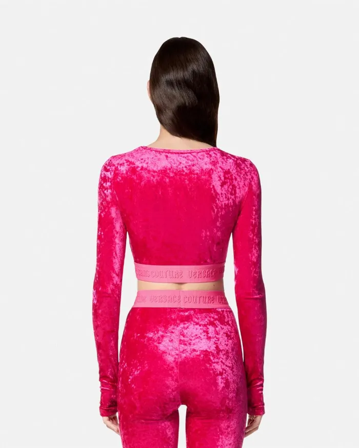 Versace Velvet Crop Top Fuchsia Women Jeans Couture