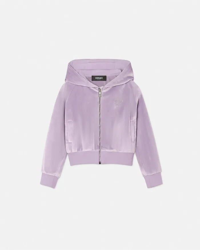 Versace Velvet Zip Hoodie Lilac Kids Knitwear and Sweatshirts