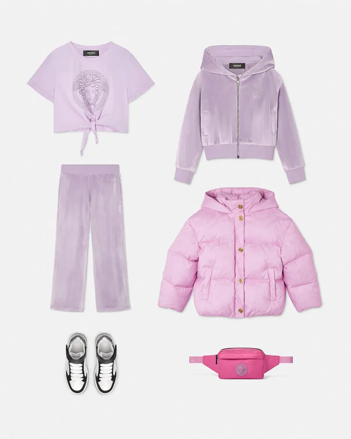Versace Velvet Zip Hoodie Lilac Kids Knitwear and Sweatshirts