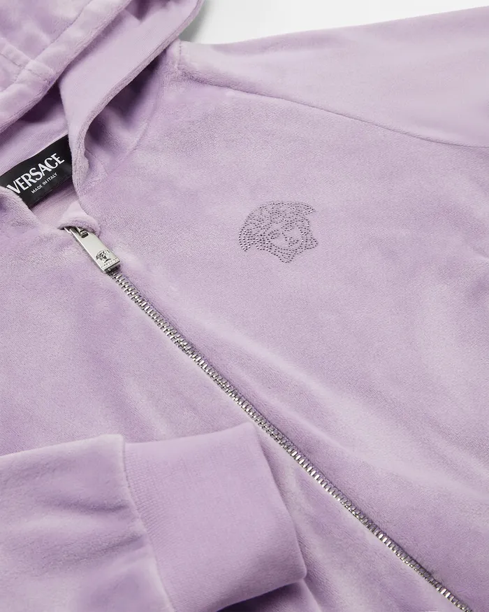 Versace Velvet Zip Hoodie Lilac Kids Knitwear and Sweatshirts