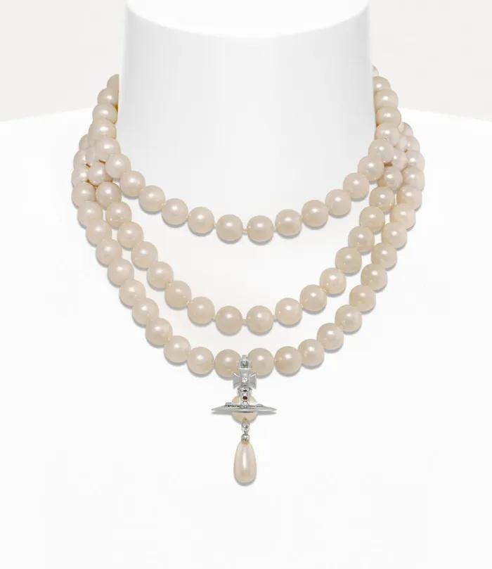 Vivienne Westwood Necklaces Women Three Row Pearl Drop Choker Platinumpearlmulti Vivienne Westwood Necklaces Women Three Row Pearl Drop Choker Platinumpearlmulti