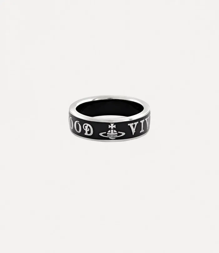 Vivienne Westwood Rings MenWomen Conduit Street Ring Platinum Black Enamel