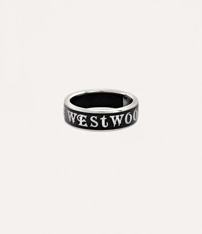 Vivienne Westwood Rings MenWomen Conduit Street Ring Platinum Black Enamel