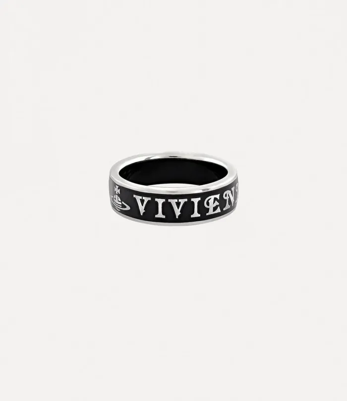 Vivienne Westwood Rings MenWomen Conduit Street Ring Platinum Black Enamel
