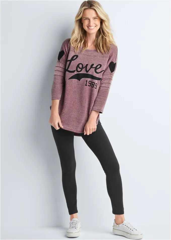 WASHED LOVE GRAPHIC TOP Burgundy Women VENUS Sweatshirts and Hoodies