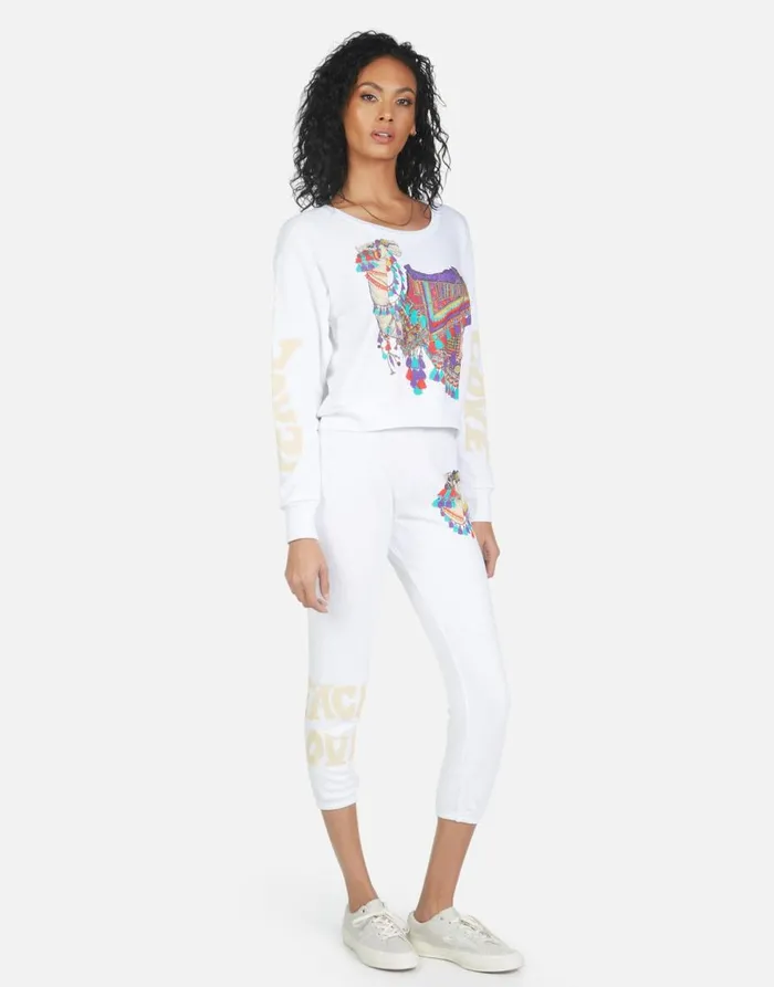 Women039s Alana Peace Love Camel White Lauren Moshi Crop Sweatpants