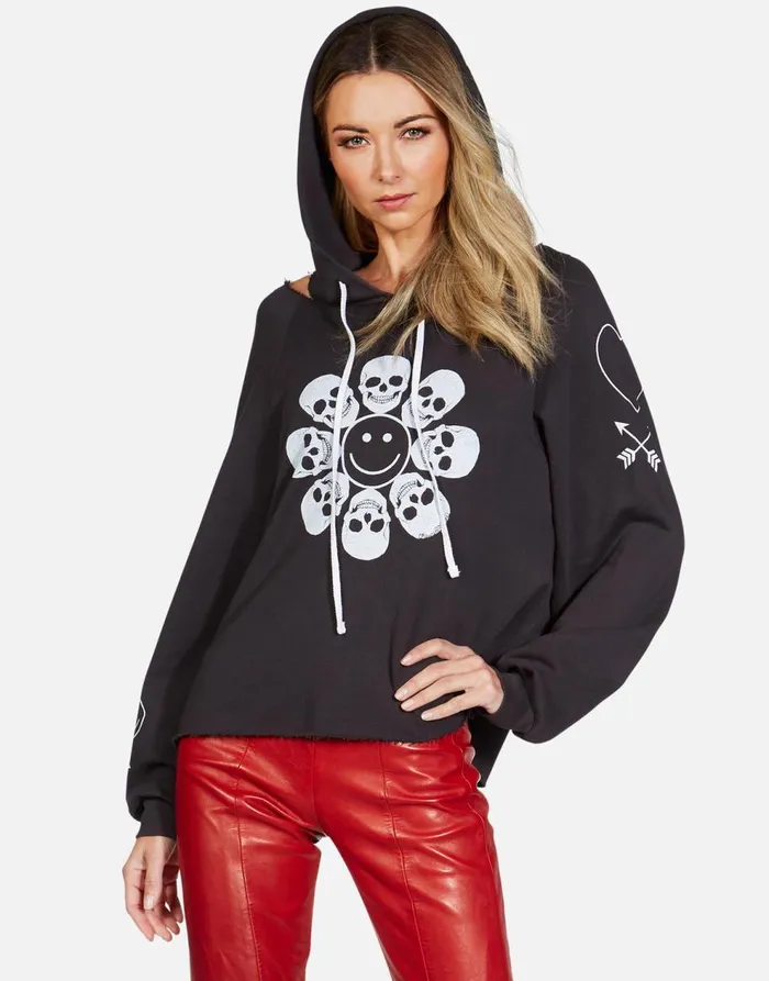 Women039s Autumn Happy Skull Flower Onyx Lauren Moshi Hoodies