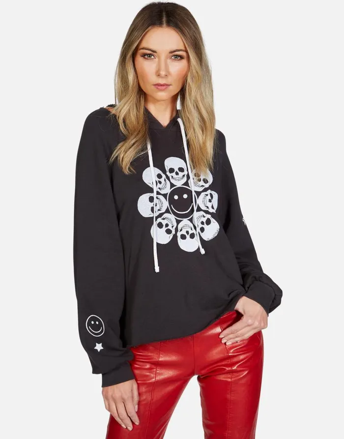 Women039s Autumn Happy Skull Flower Onyx Lauren Moshi Hoodies