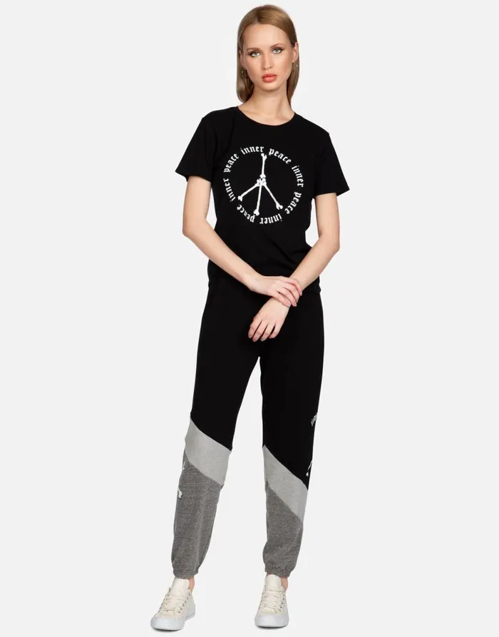 Women039s Charlene Inner Peace Sign Black Lauren Moshi Long Sweatpants