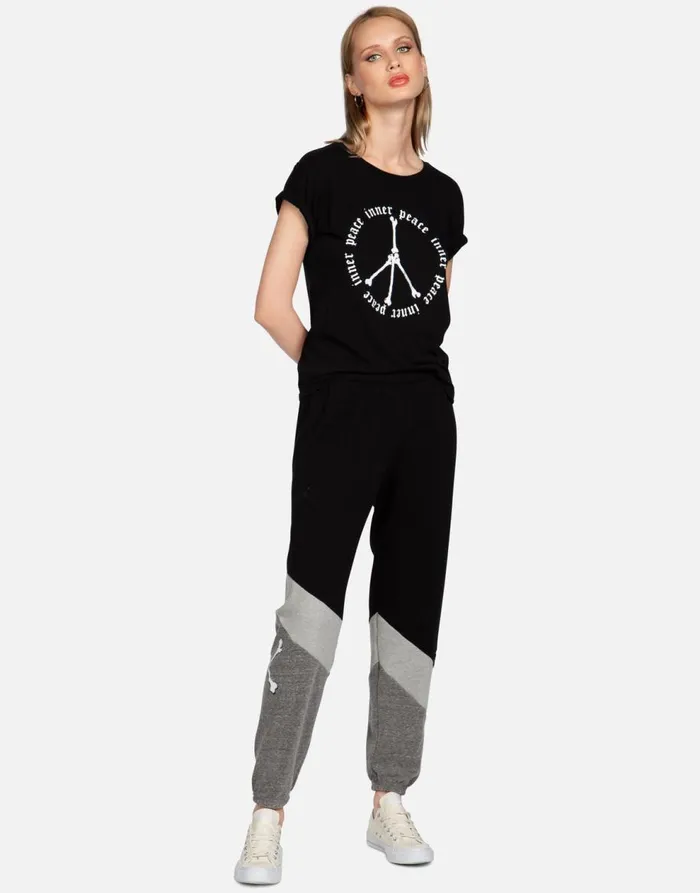Women039s Charlene Inner Peace Sign Black Lauren Moshi Long Sweatpants