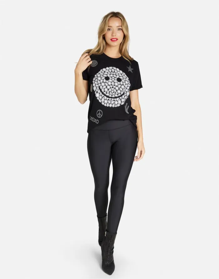 Women039s Edda Diamond Happyface Black Lauren Moshi Short Sleeve