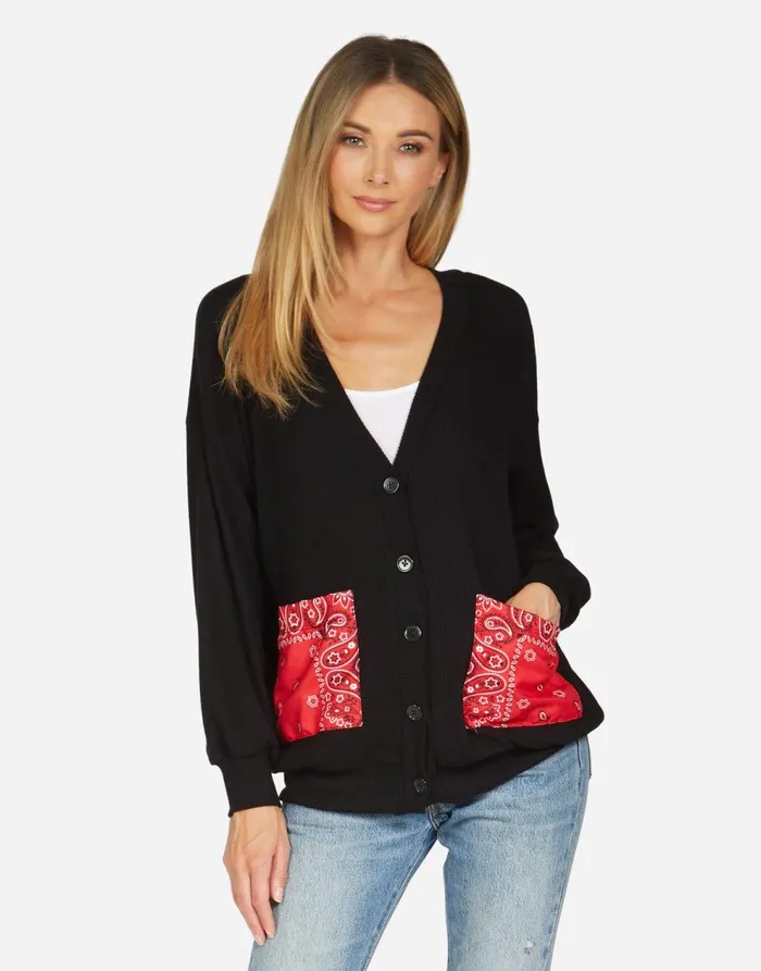 Women039s Ingrid Bandana Lip Black Red Bandana Lauren Moshi Sweaters and Knits