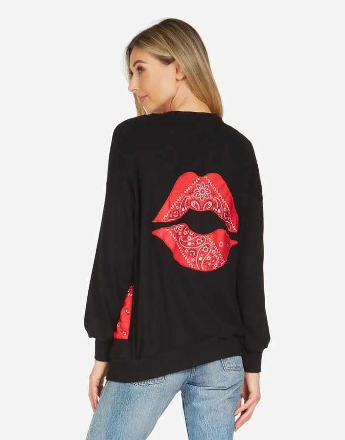Women039s Ingrid Bandana Lip Black Red Bandana Lauren Moshi Sweaters and Knits