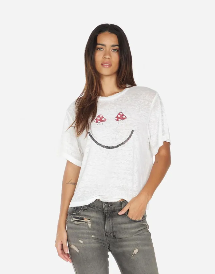 Women039s Linnea Mushroom Happyface White Burnout Lauren Moshi Short Sleeve