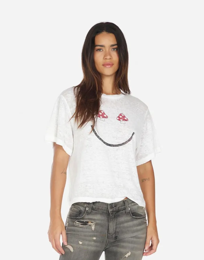 Women039s Linnea Mushroom Happyface White Burnout Lauren Moshi Short Sleeve