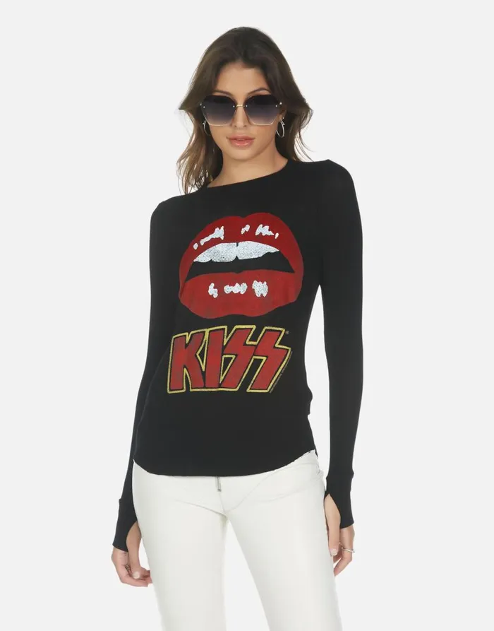 Women039s McKinley X Kiss Lip Black Lauren Moshi Long Sleeve