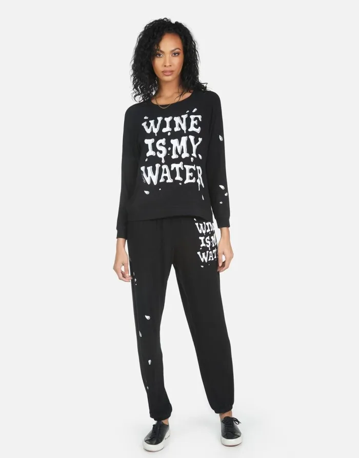 Women039s Tanzy Wine Is My Water Black Lauren Moshi Long Sweatpants
