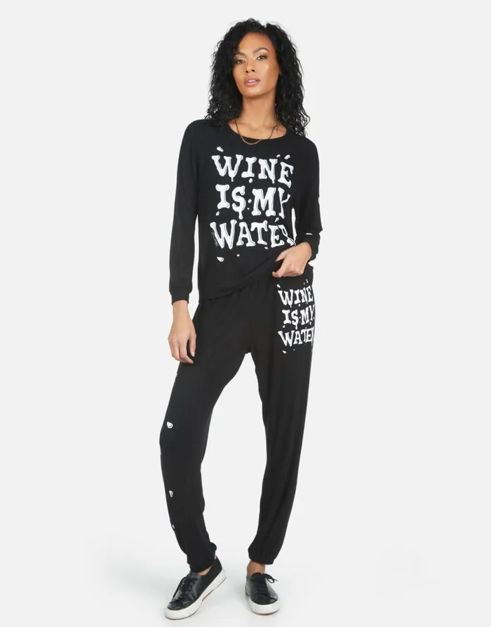 Women039s Tanzy Wine Is My Water Black Lauren Moshi Long Sweatpants