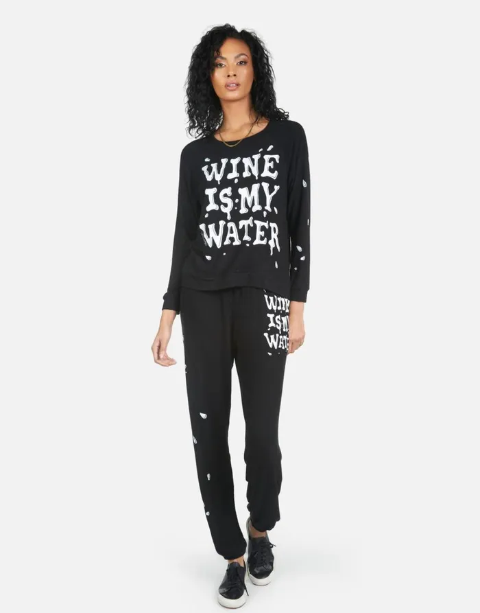 Women039s Tanzy Wine Is My Water Black Lauren Moshi Long Sweatpants