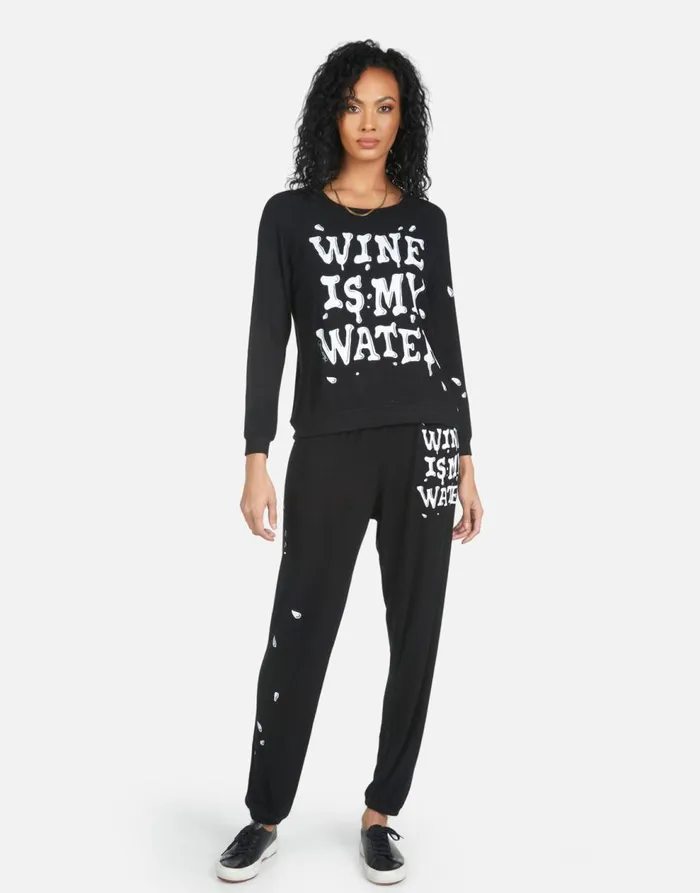 Women039s Tanzy Wine Is My Water Black Lauren Moshi Long Sweatpants
