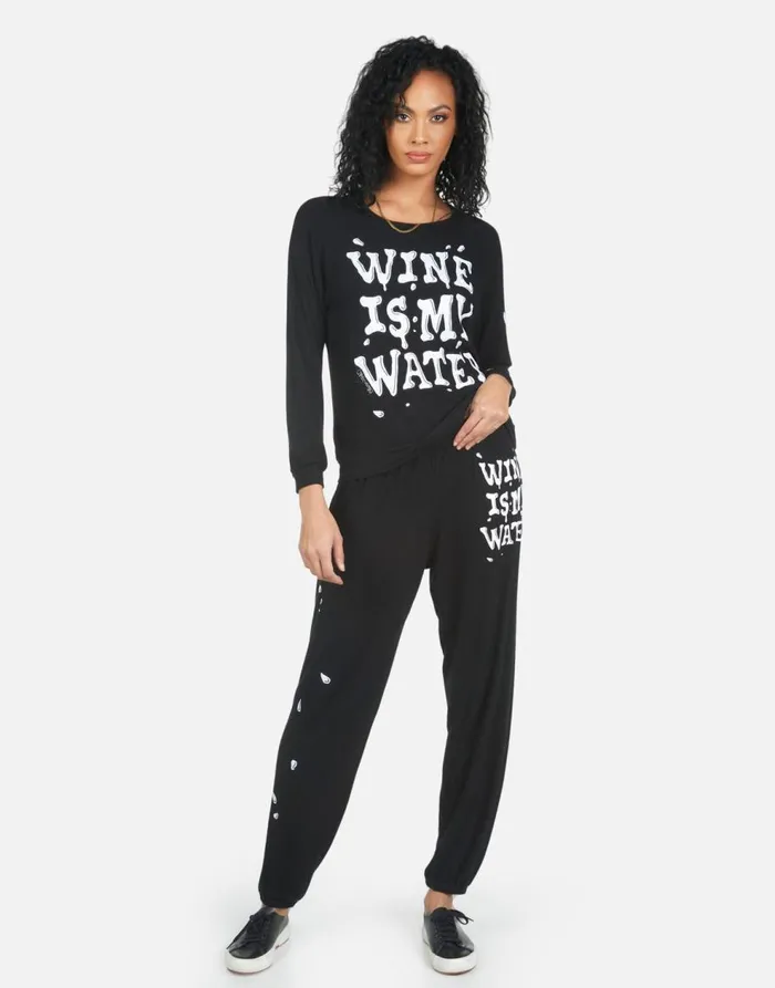 Women039s Tanzy Wine Is My Water Black Lauren Moshi Long Sweatpants