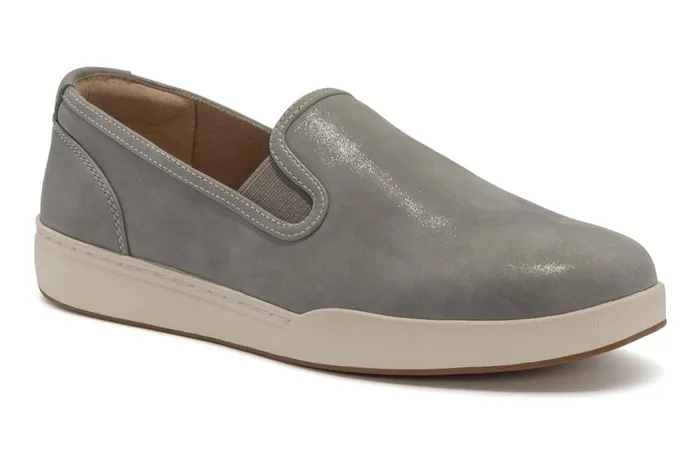 Women ABEO Footwear Sneakers Encore Slip On Grey Metallic Leather