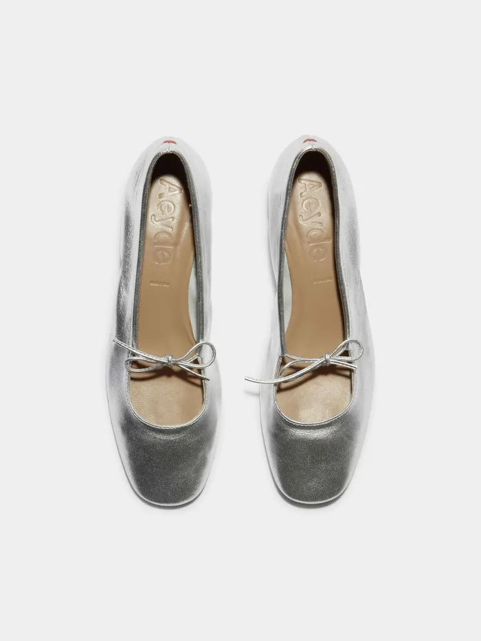Women Aeyde DARYA Silver Ballerina Flat Aeyde Ballet Flats
