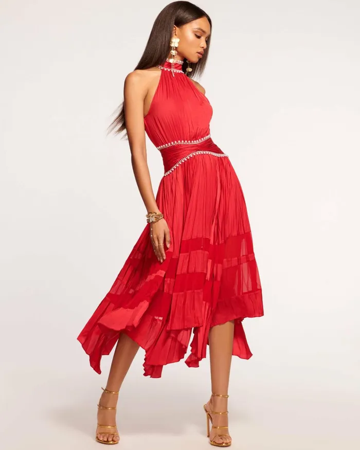 Women Alora Embellished Midi Dress Soiree Red Ramy Brook Dresses