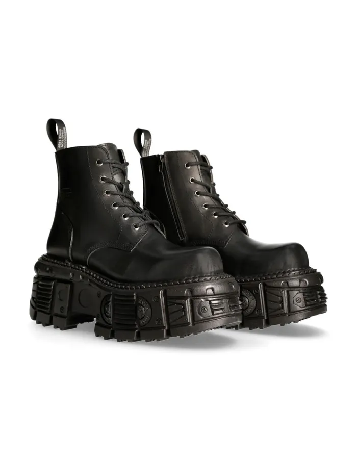 Women Ankle Boot Black Imperfect With Laces MMili215C3 New Rock Military