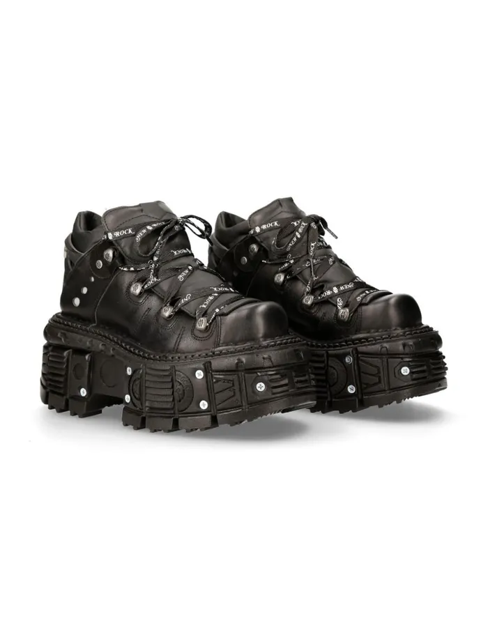Women Ankle Boot Black Imperfect With Laces MTank106nlaceC1 New Rock Platform
