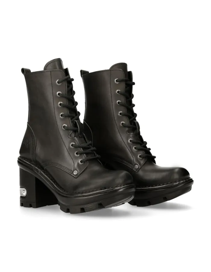 Women Ankle Boot Black Neotyre With Laces MNeotyre07xS1 New Rock Heels
