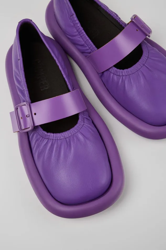 Women Aqua Purple Leather Ballerina Camper Ballerinas