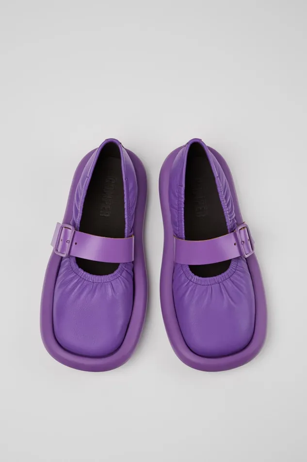 Women Aqua Purple Leather Ballerina Camper Ballerinas