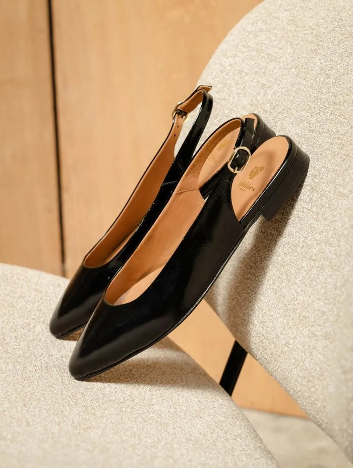 Women Ballet Flats Bobbies Paige Black Vinyl Women Ballet Flats Bobbies Paige Black Vinyl