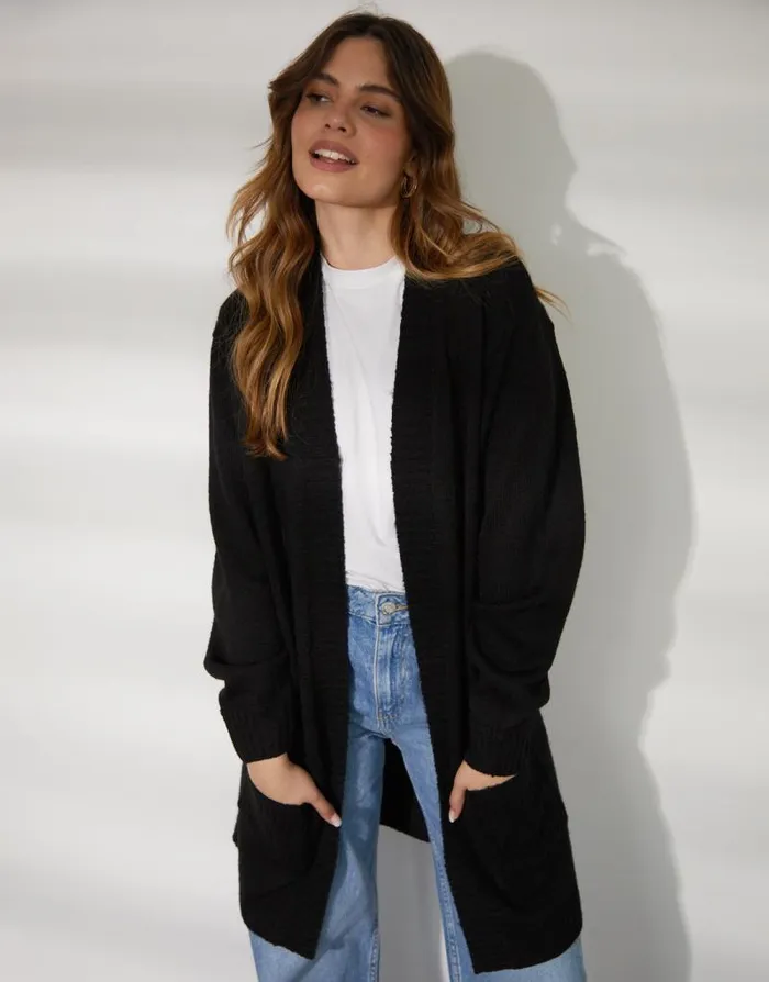 Women Black Longline Knitted Open Cardigan Threadbare Cardigans Women Black Longline Knitted Open Cardigan Threadbare Cardigans