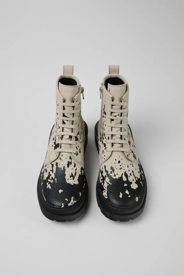 Women Brutus Trek MICHELIN White And Black Leather Boots Camper Boots