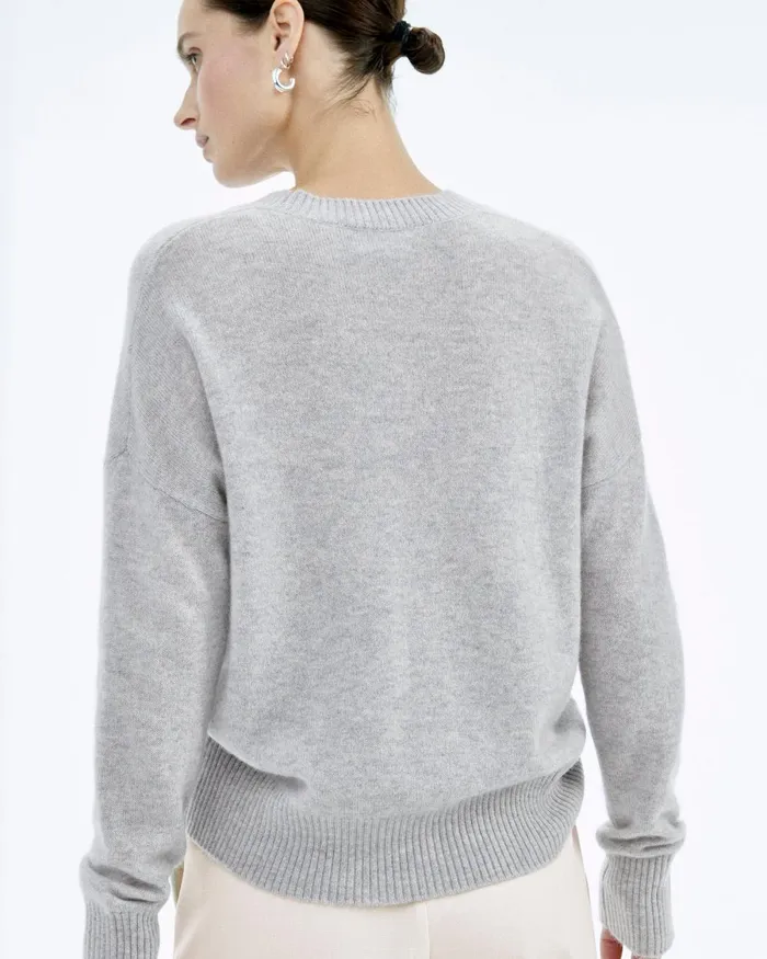 Women Cashmere Sweaters From Future Embroidered Heart Crewneck Sweater Light Heather Gray