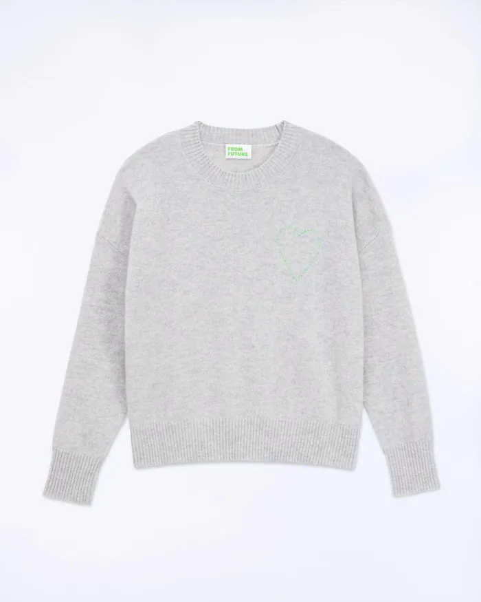 Women Cashmere Sweaters From Future Embroidered Heart Crewneck Sweater Light Heather Gray