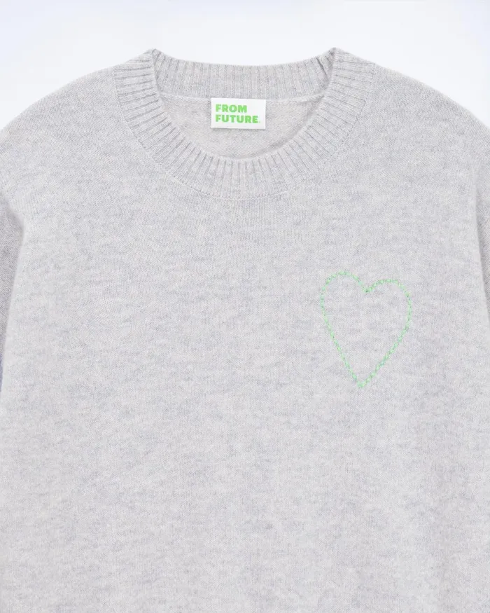 Women Cashmere Sweaters From Future Embroidered Heart Crewneck Sweater Light Heather Gray